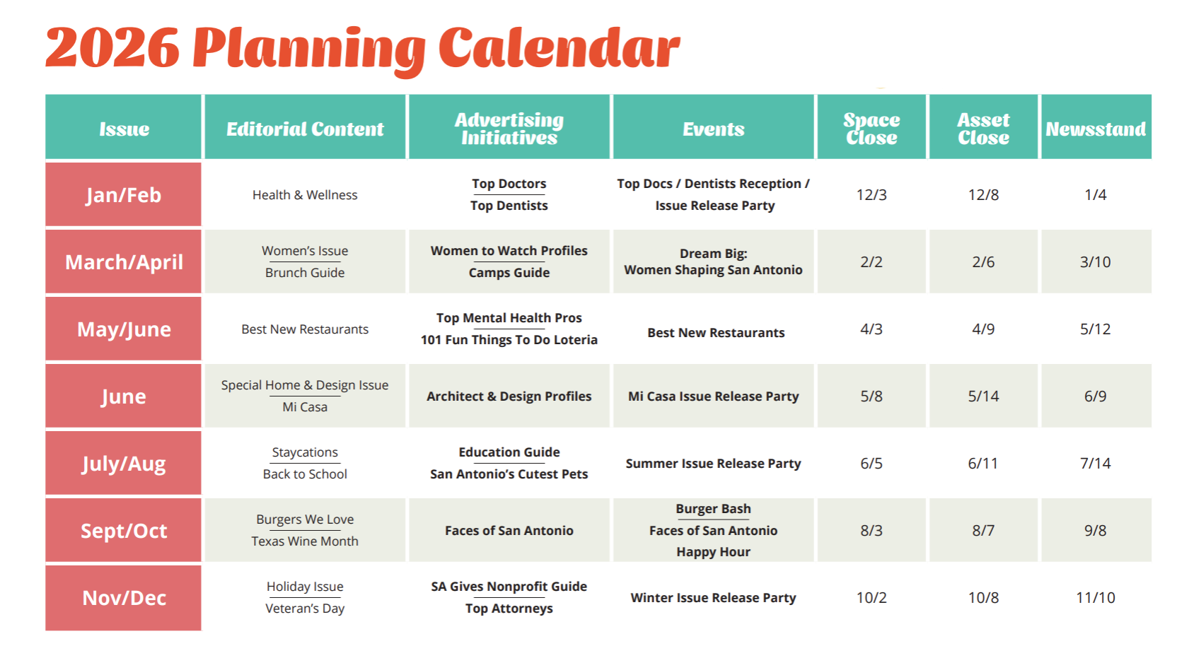 SA MAG PLANNING CALENDAR no pattern SA MAG PLANNING CALENDAR no pattern